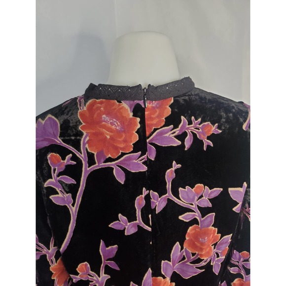 Forever 21 black/multicolor floral velour long sleeve mini dress sz Large - Picture 7 of 7